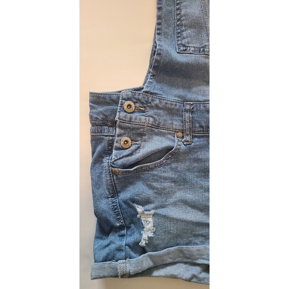 Bib Overalls Shorts Blue Stretch Jean Shortie Rolled Hem Women Size 7 Blue Spice - Picture 2 of 6